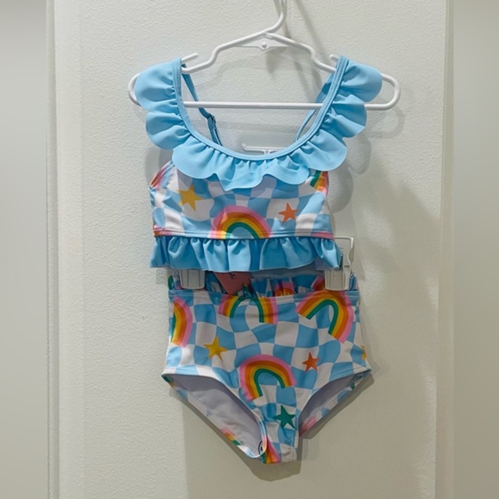 NEW…Girl’s Blue Rainbow Ruffle Two-Piece Swimsuit
